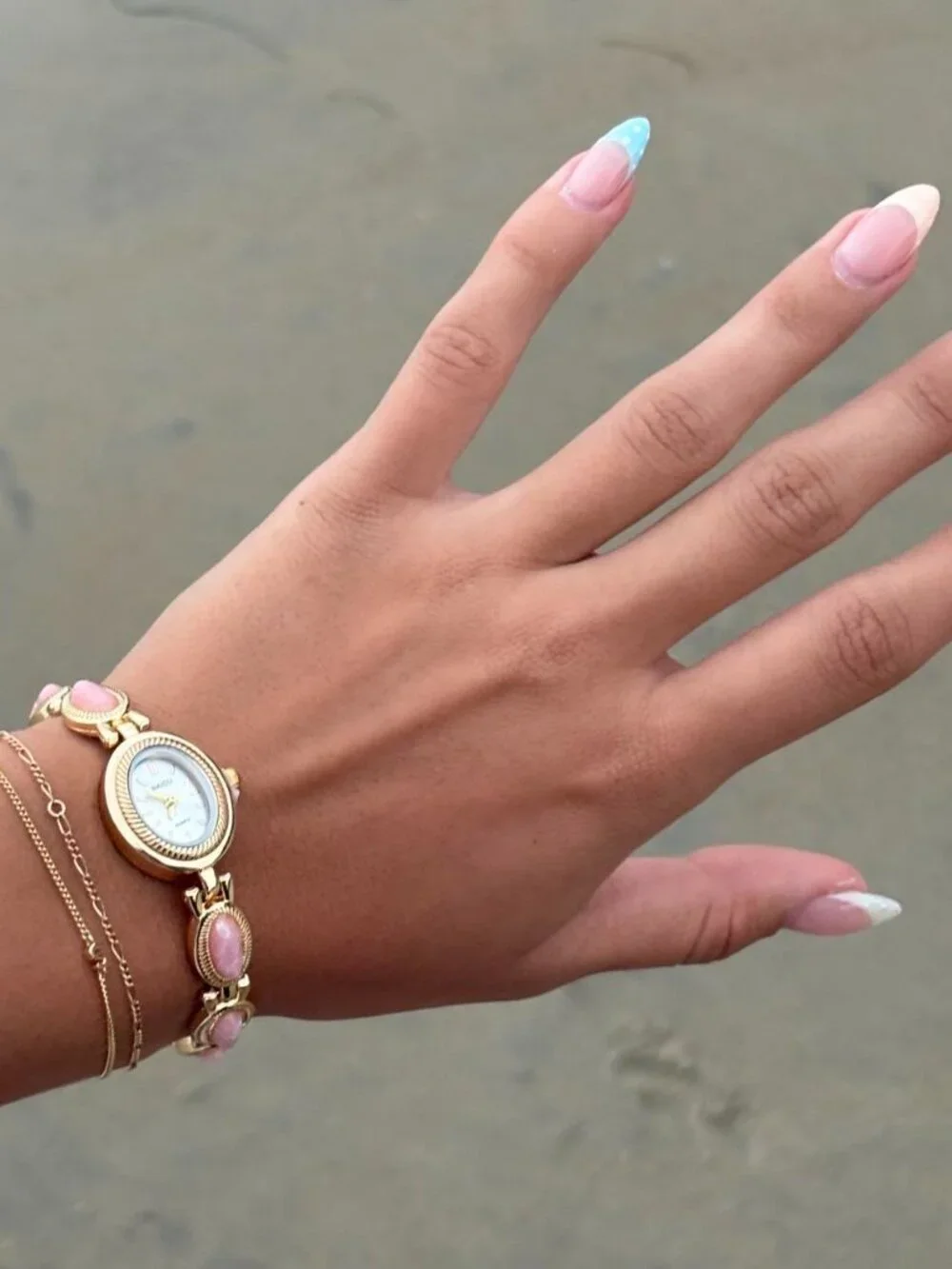 Preppy Gold Rose Stone Bracelet Watch Preppy Y2K OS